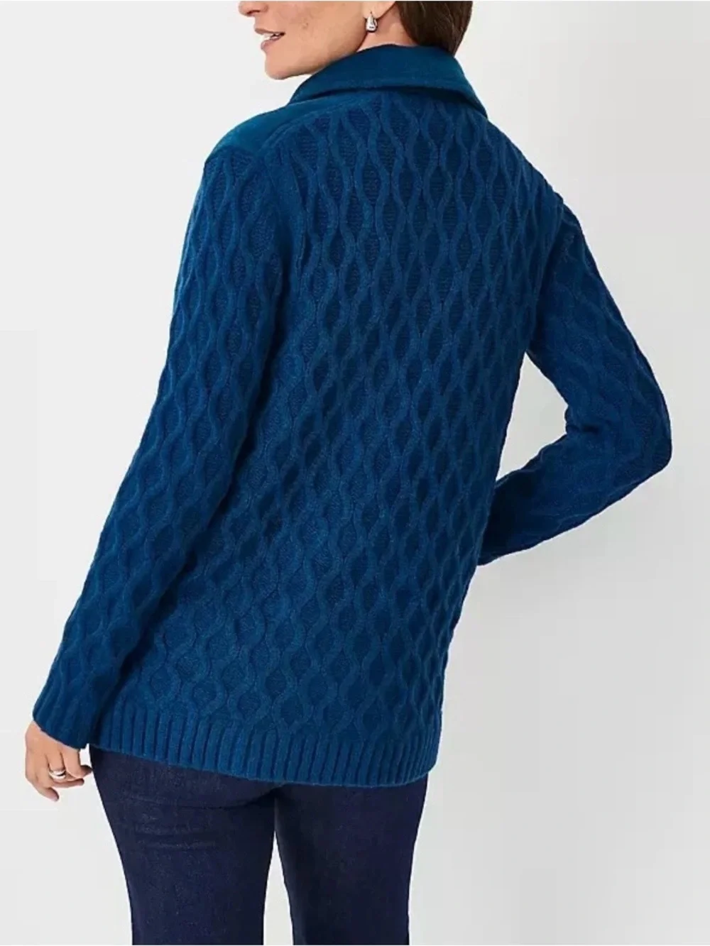 NWT Ann Taylor Blue Mixed Media Cable Coat Jacket Size S